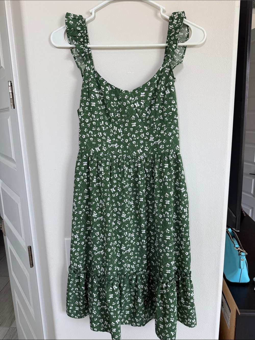 Green Floral Ruffled Strap Sundress